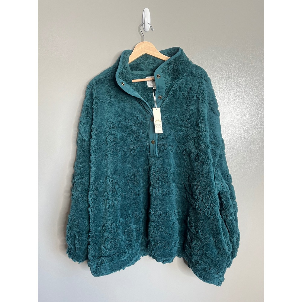 C & C California green sherpa pullover plush texture cozy relaxed fit size 3X